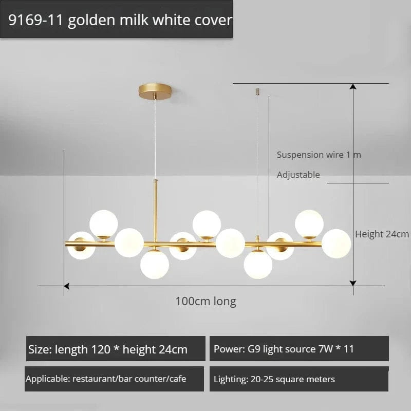 Lustre Long Moderne en Boule de Verre Abat-jour Suspendu Décoration LED - Élégance Lumineuse | Marco Lucetti 11-or-blanc / Lumière neutre 4000K