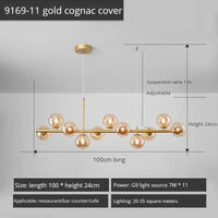 Lustre Long Moderne en Boule de Verre Abat-jour Suspendu Décoration LED - Élégance Lumineuse | Marco Lucetti 11-or-Cognac / Lumière neutre 4000K