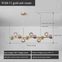 Lustre Long Moderne en Boule de Verre Abat-jour Suspendu Décoration LED - Élégance Lumineuse | Marco Lucetti 11-or-Gris Fumé / Lumière 3 couleurs