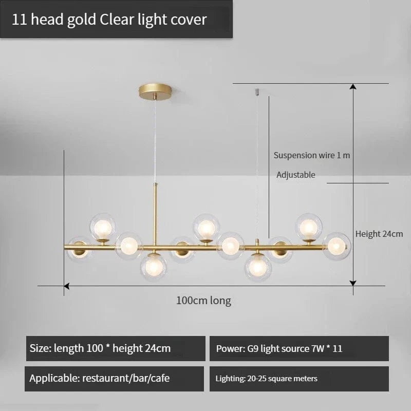 Lustre Long Moderne en Boule de Verre Abat-jour Suspendu Décoration LED - Élégance Lumineuse | Marco Lucetti 11-or-Transparent / Lumière neutre 4000K