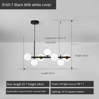 Lustre Long Moderne en Boule de Verre Abat-jour Suspendu Décoration LED - Élégance Lumineuse | Marco Lucetti 7-noir-blanc / Lumière 3 couleurs