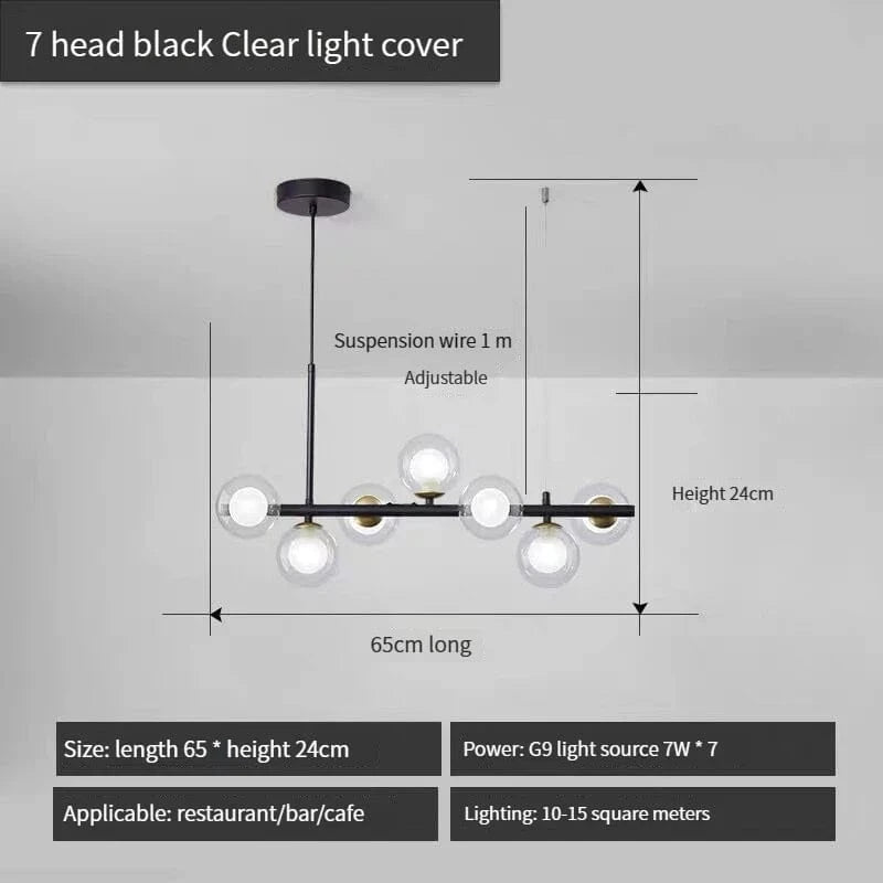 Lustre Long Moderne en Boule de Verre Abat-jour Suspendu Décoration LED - Élégance Lumineuse | Marco Lucetti 7-noir-Transparent / Lumière neutre 4000K