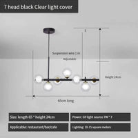 Lustre Long Moderne en Boule de Verre Abat-jour Suspendu Décoration LED - Élégance Lumineuse | Marco Lucetti 7-noir-Transparent / Lumière neutre 4000K