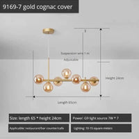 Lustre Long Moderne en Boule de Verre Abat-jour Suspendu Décoration LED - Élégance Lumineuse | Marco Lucetti 7-or-Cognac / Lumière neutre 4000K