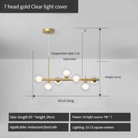 Lustre Long Moderne en Boule de Verre Abat-jour Suspendu Décoration LED - Élégance Lumineuse | Marco Lucetti 7-or-Transparent / Lumière neutre 4000K