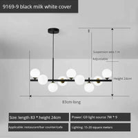 Lustre Long Moderne en Boule de Verre Abat-jour Suspendu Décoration LED - Élégance Lumineuse | Marco Lucetti 9-noir-blanc / Lumière 3 couleurs
