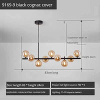 Lustre Long Moderne en Boule de Verre Abat-jour Suspendu Décoration LED - Élégance Lumineuse | Marco Lucetti 9-noir-Cognac / Lumière neutre 4000K