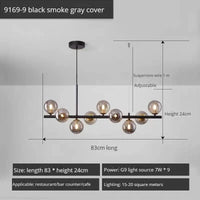 Lustre Long Moderne en Boule de Verre Abat-jour Suspendu Décoration LED - Élégance Lumineuse | Marco Lucetti 9-noir-Gris Fumée / Lumière 3 couleurs