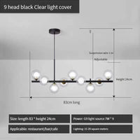 Lustre Long Moderne en Boule de Verre Abat-jour Suspendu Décoration LED - Élégance Lumineuse | Marco Lucetti 9-noir-Transparent / Lumière neutre 4000K