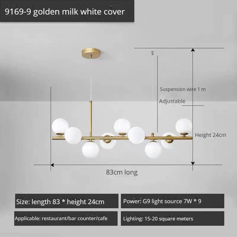 Lustre Long Moderne en Boule de Verre Abat-jour Suspendu Décoration LED - Élégance Lumineuse | Marco Lucetti 9-or-blanc / Lumière neutre 4000K