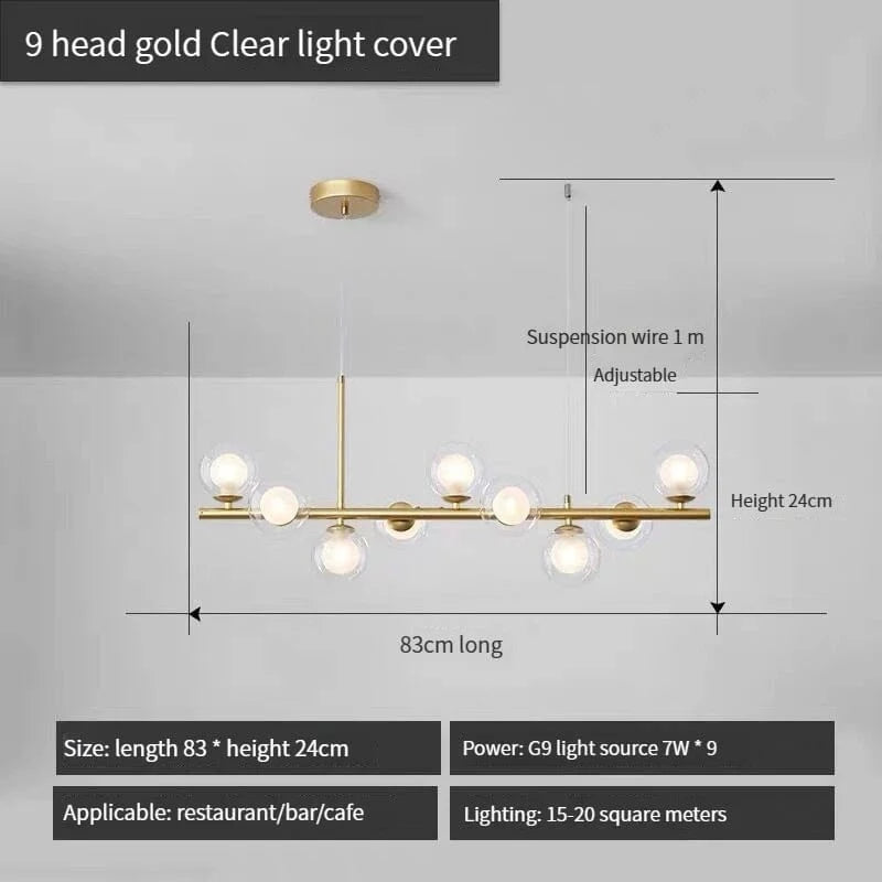 Lustre Long Moderne en Boule de Verre Abat-jour Suspendu Décoration LED - Élégance Lumineuse | Marco Lucetti 9-or-Transparent / Lumière neutre 4000K