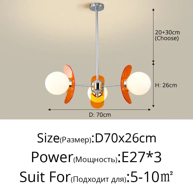 Lustre Lumineux Art Suspendu - Décoration Intérieure | Marco Lucetti A 3 têtes Orange / Blanc froid