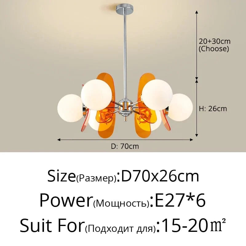 Lustre Lumineux Art Suspendu - Décoration Intérieure | Marco Lucetti A 6 têtes Orange / Blanc froid