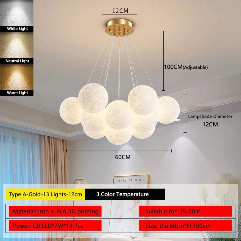 Lustre Lune Élégant Or et Noir | Marco Lucetti A Doré 13 Lumières 12cm / 3 Température de couleur