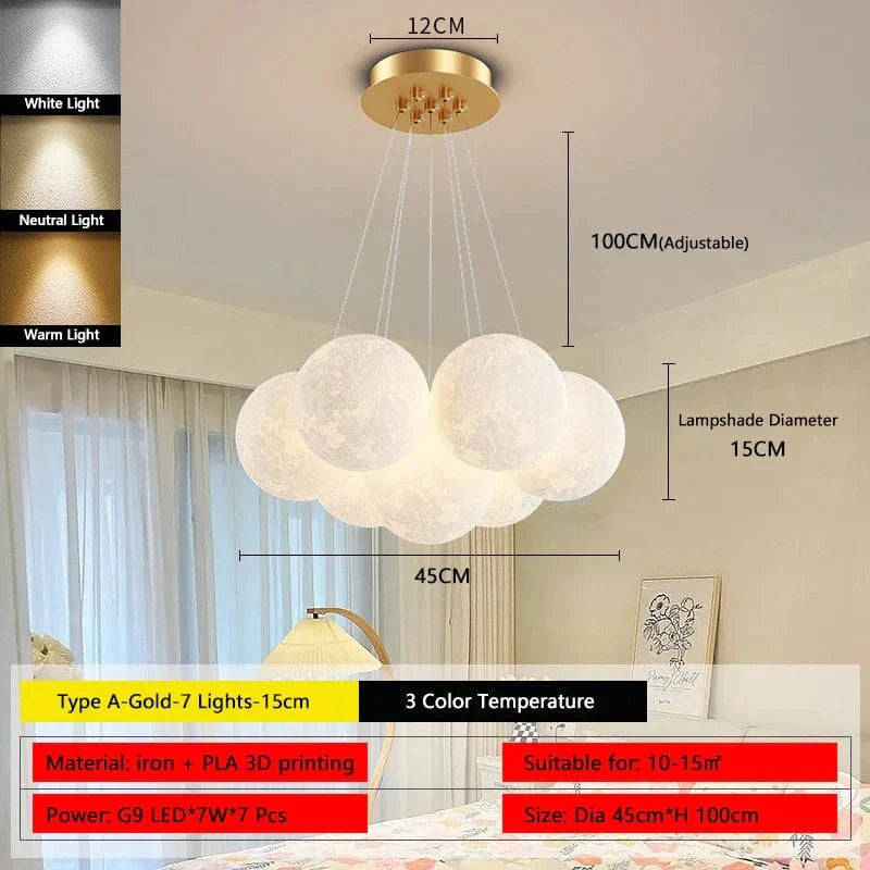 Lustre Lune Élégant Or et Noir | Marco Lucetti A Doré 7 Lumières 15cm / 3 Température de couleur