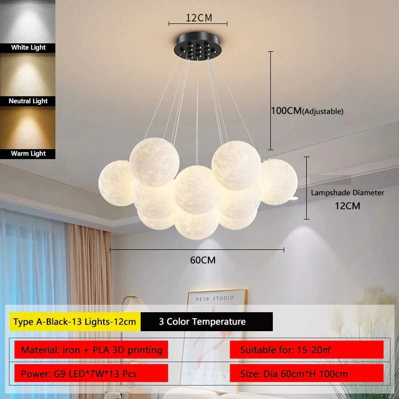 Lustre Lune Élégant Or et Noir | Marco Lucetti A Noir 13Lumières12cm / 3 Température de couleur