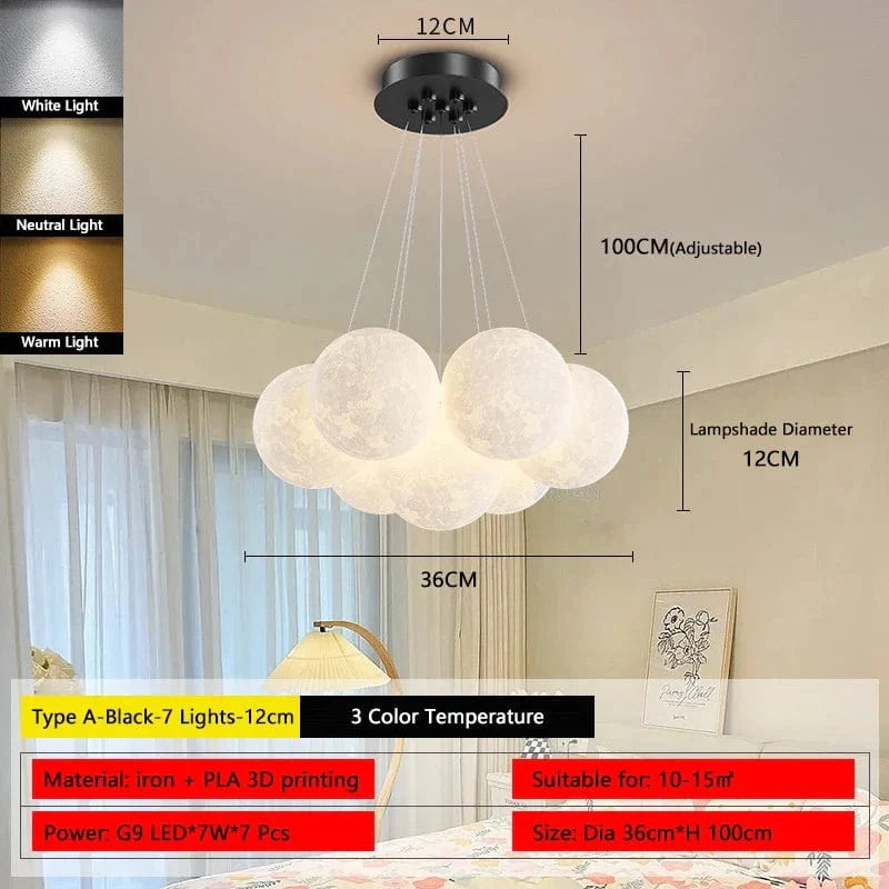 Lustre Lune Élégant Or et Noir | Marco Lucetti A Noir 7 Lumières12cm / 3 Température de couleur