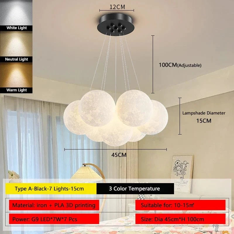 Lustre Lune Élégant Or et Noir | Marco Lucetti A Noir 7 Lumières15cm / 3 Température de couleur