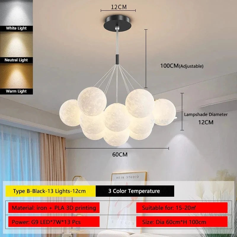 Lustre Lune Élégant Or et Noir | Marco Lucetti B Noir 13 Lumières12cm / 3 Température de couleur