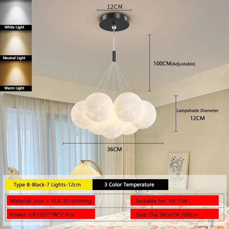 Lustre Lune Élégant Or et Noir | Marco Lucetti B Noir 7 Lumières 12cm / 3 Température de couleur