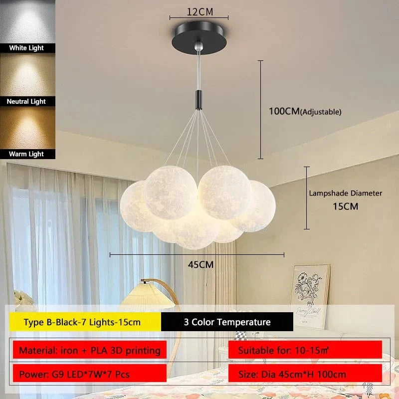 Lustre Lune Élégant Or et Noir | Marco Lucetti B Noir 7 Lumières 15cm / 3 Température de couleur