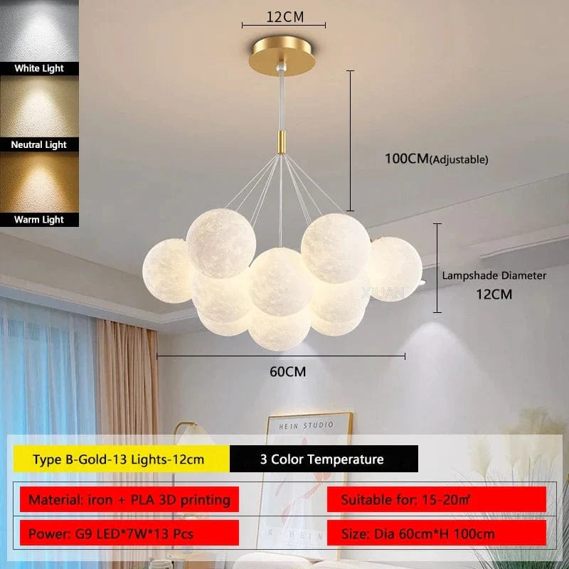 Lustre Lune Élégant Or et Noir | Marco Lucetti B Or 13 Lumières 12cm / 3 Température de couleur