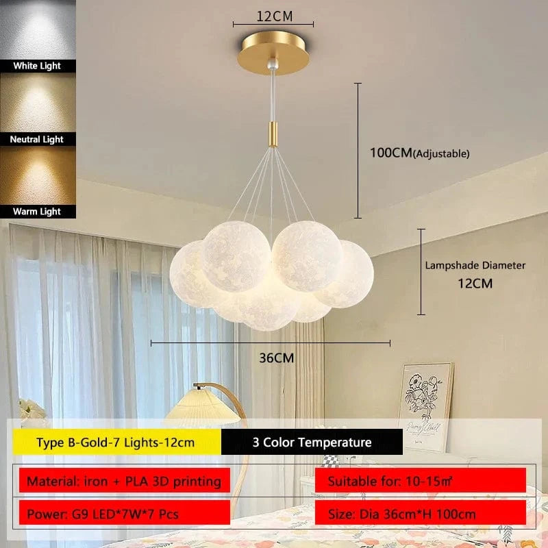 Lustre Lune Élégant Or et Noir | Marco Lucetti B Or 7 Lumières 12cm / 3 Température de couleur