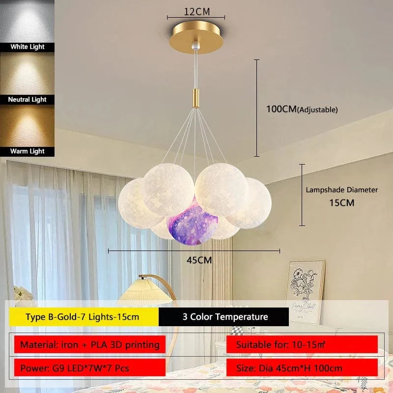 Lustre Lune Élégant Or et Noir | Marco Lucetti B Or 7 Lumières 15cm 1 / 3 Température de couleur