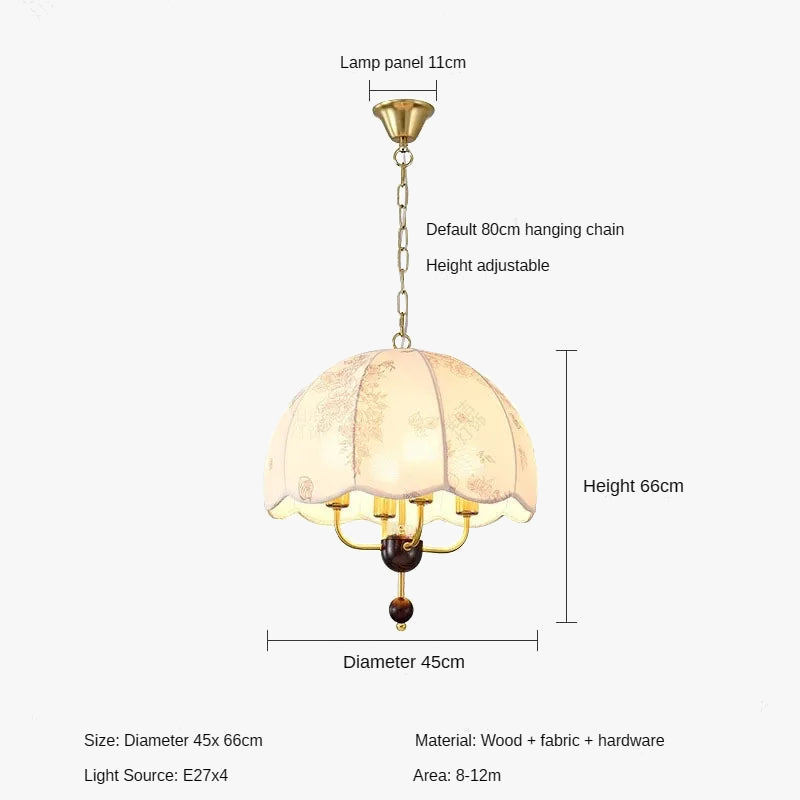 Lustre médiéval français vintage en bois et tissu - Élégance intemporelle