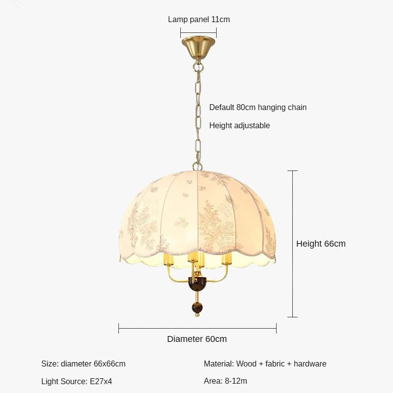 Lustre médiéval français vintage en bois et tissu - Élégance intemporelle