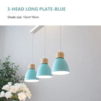 Lustre Macaron Bois Triple | Marco Lucetti Bleu 3 Têtes Rect