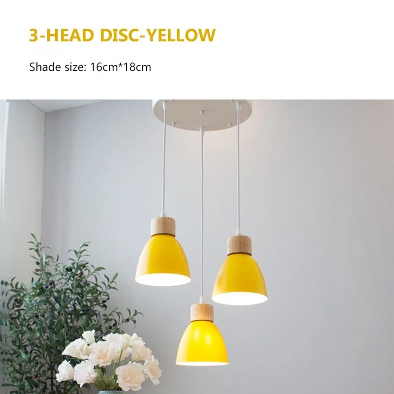 Lustre Macaron Bois Triple | Marco Lucetti Disque Jaune 3 Têtes