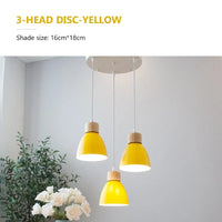 Lustre Macaron Bois Triple | Marco Lucetti Disque Jaune 3 Têtes