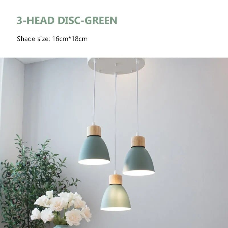 Lustre Macaron Bois Triple | Marco Lucetti Disque Vert 3 Têtes