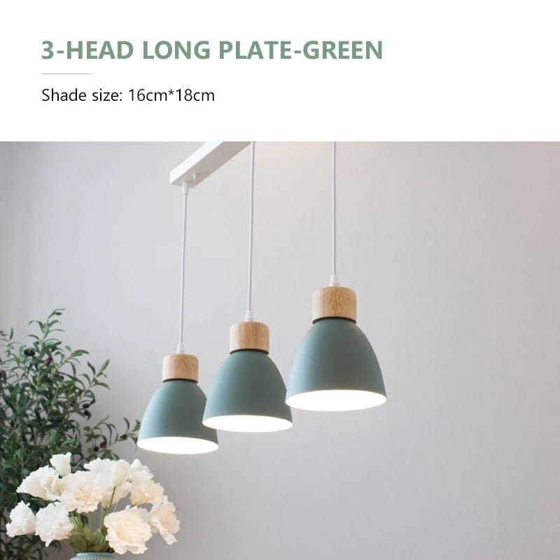 Lustre Macaron Bois Triple | Marco Lucetti Vert 3 Têtes Rect