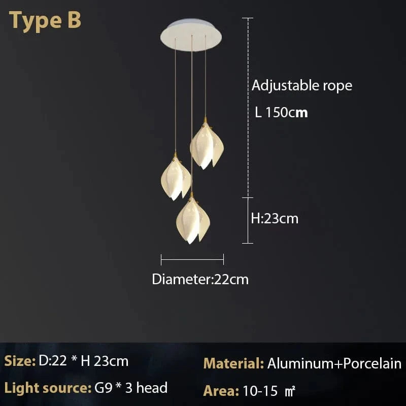 Lustre Magnolia : Élégance en céramique | Marco Lucetti 3 têtes / Blanc froid