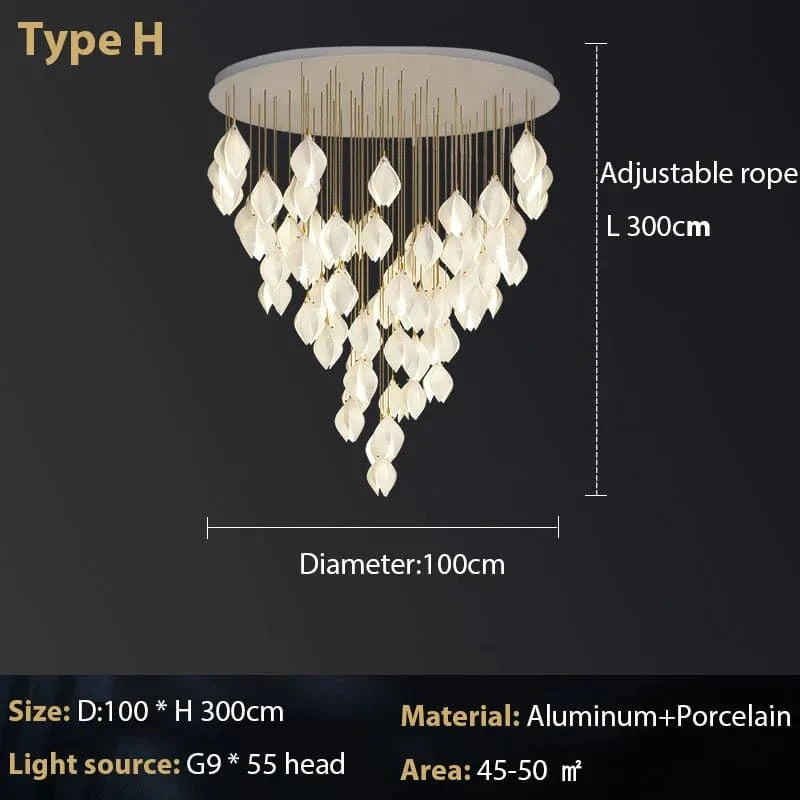 Lustre Magnolia : Élégance en céramique | Marco Lucetti 55 têtes / Blanc froid