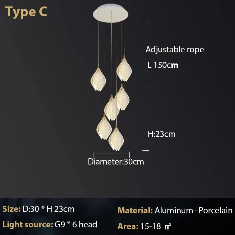 Lustre Magnolia : Élégance en céramique | Marco Lucetti 6 têtes / Blanc froid