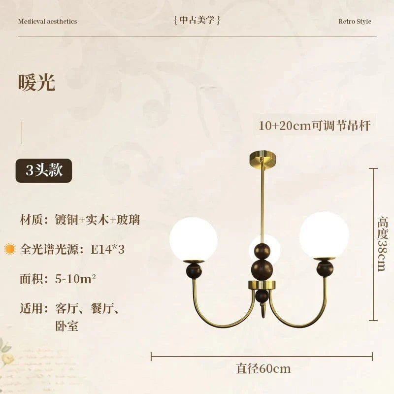 Lustre médiéval français rétro lampe suspendue Luminária - Édition Spéciale | Marco Lucetti 3 têtes / Blanc froid