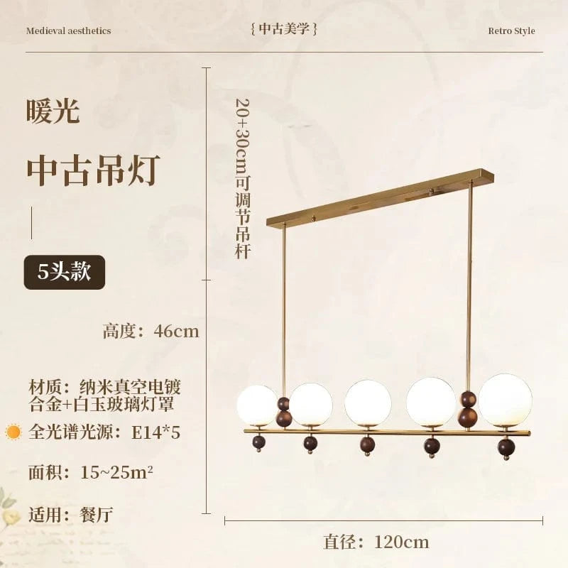 Lustre médiéval français rétro lampe suspendue Luminária - Édition Spéciale | Marco Lucetti 5 têtes de long / Blanc froid