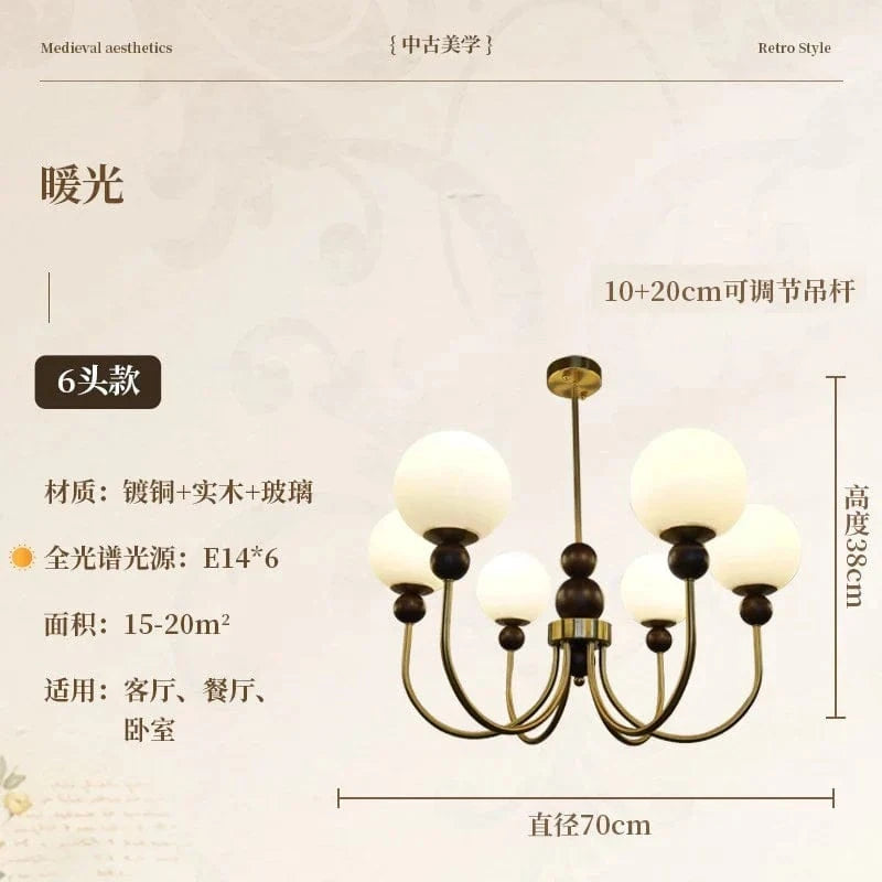 Lustre médiéval français rétro lampe suspendue Luminária - Édition Spéciale | Marco Lucetti 6 têtes / Blanc froid