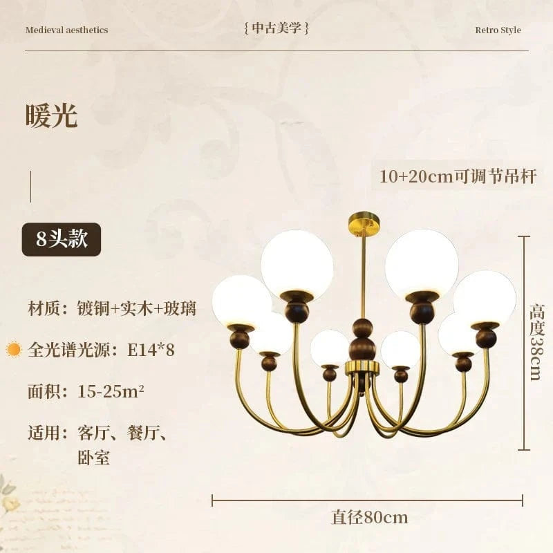 Lustre médiéval français rétro lampe suspendue Luminária - Édition Spéciale | Marco Lucetti 8 têtes / Blanc froid