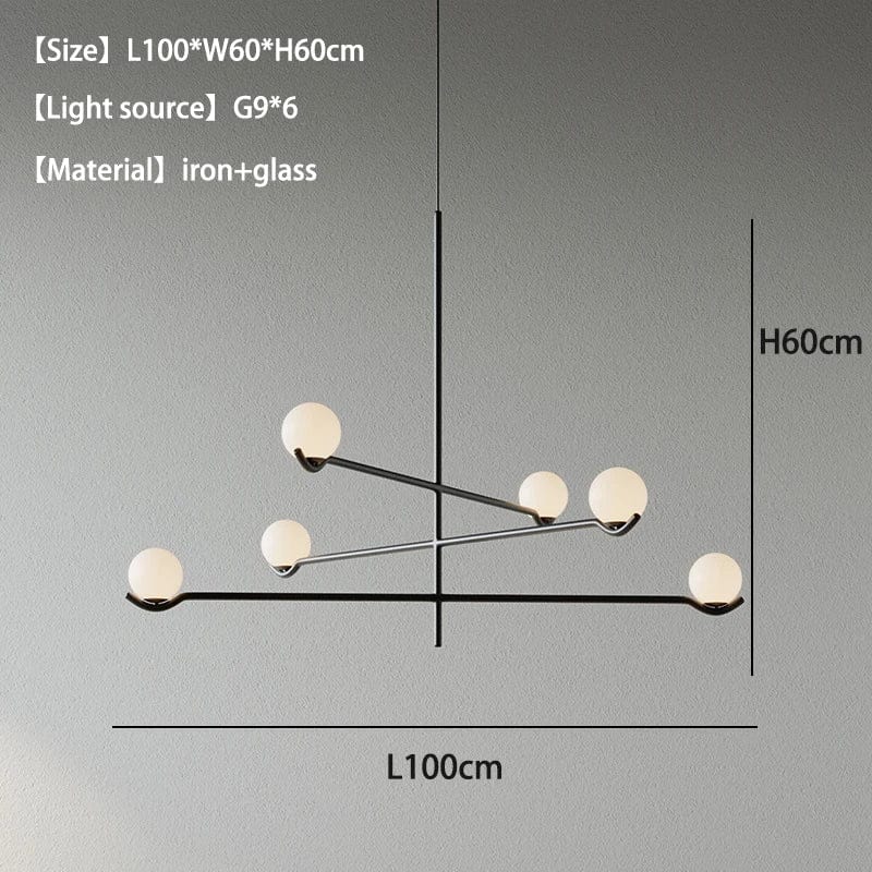 Lustre minimaliste boule de verre Luces à LED pour un éclairage élégant et moderne dans votre intérieur | Marco Lucetti Noir 6 têtes A / Lumière froide