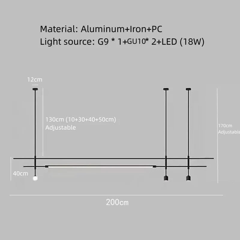 Lustre minimaliste réglable en hauteur pour tous les espaces | Marco Lucetti 200 cm-noir / Lumière naturelle
