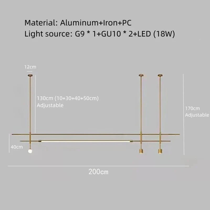 Lustre minimaliste réglable en hauteur pour tous les espaces | Marco Lucetti 200cm-Or / Blanc froid