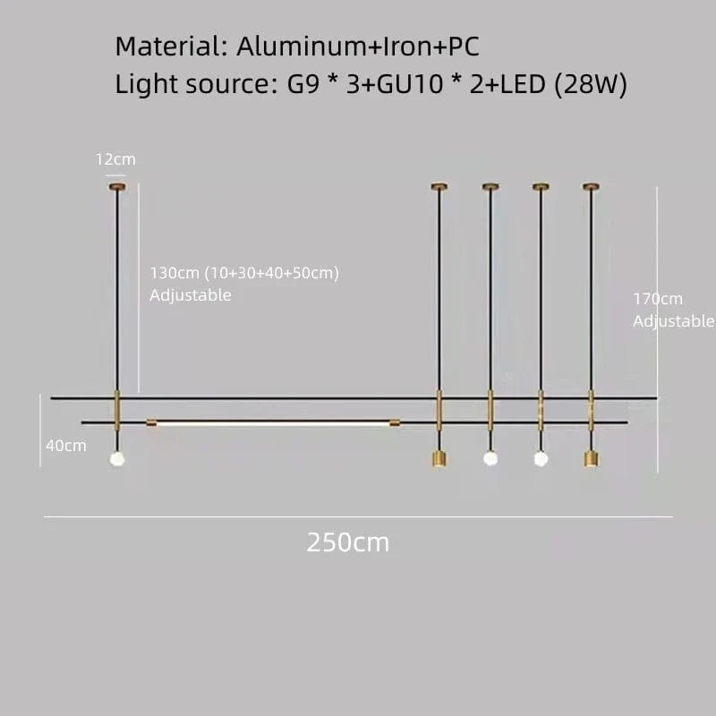 Lustre minimaliste réglable en hauteur pour tous les espaces | Marco Lucetti 250cm-Or / Blanc froid
