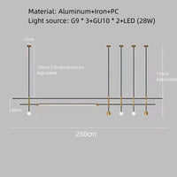 Lustre minimaliste réglable en hauteur pour tous les espaces | Marco Lucetti 250cm-Or / Blanc froid