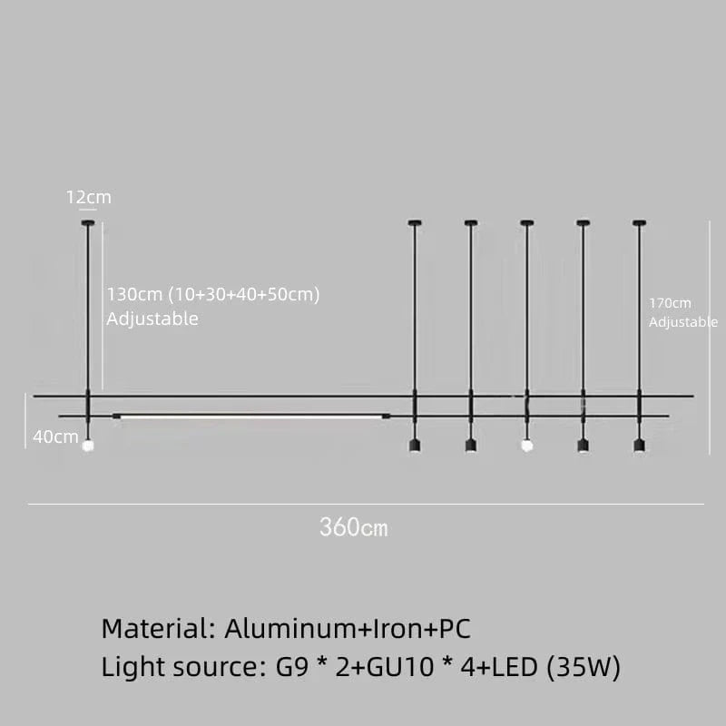 Lustre minimaliste réglable en hauteur pour tous les espaces | Marco Lucetti 360cm-Noir / Blanc chaud
