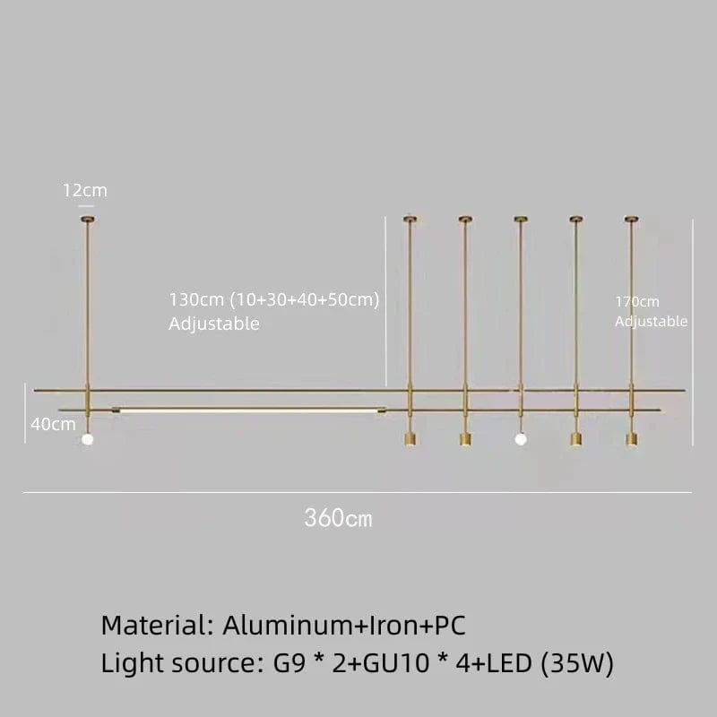 Lustre minimaliste réglable en hauteur pour tous les espaces | Marco Lucetti 360cm-Or / Blanc froid