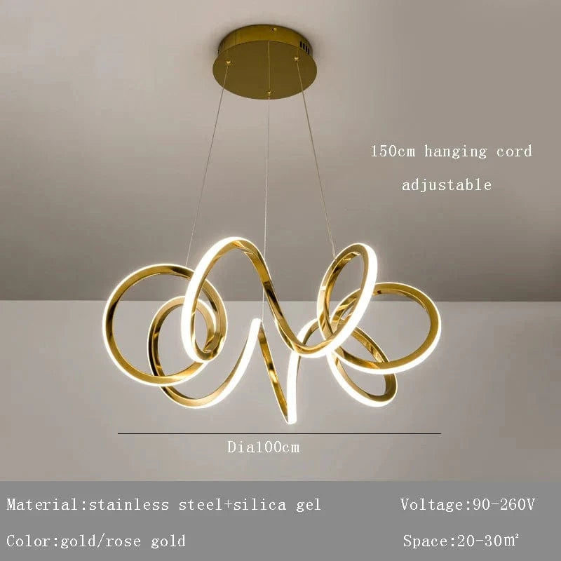 Lustre Moderne 2024 avec Lampes LED Suspendues en Silicone - Tendance & Innovant | Marco Lucetti A Dia100cm / Or rose / Changeable